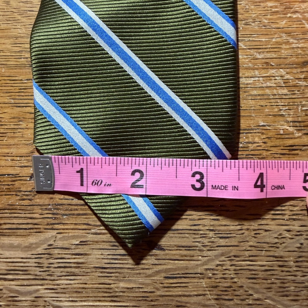 Brooks Brothers Ribbed Textured Diagonal Stripe Olive‎ Green Blue Silk Neck Tie - Picture 5 of 5